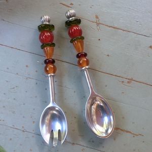 Funky glass salad fork and spoon set